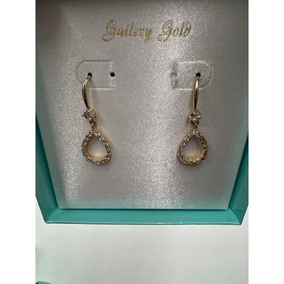 Swarovski Gold Teardrop Dangle Earrings With Diamond Accents In Gift Box By Gala - Picture 2 of 4